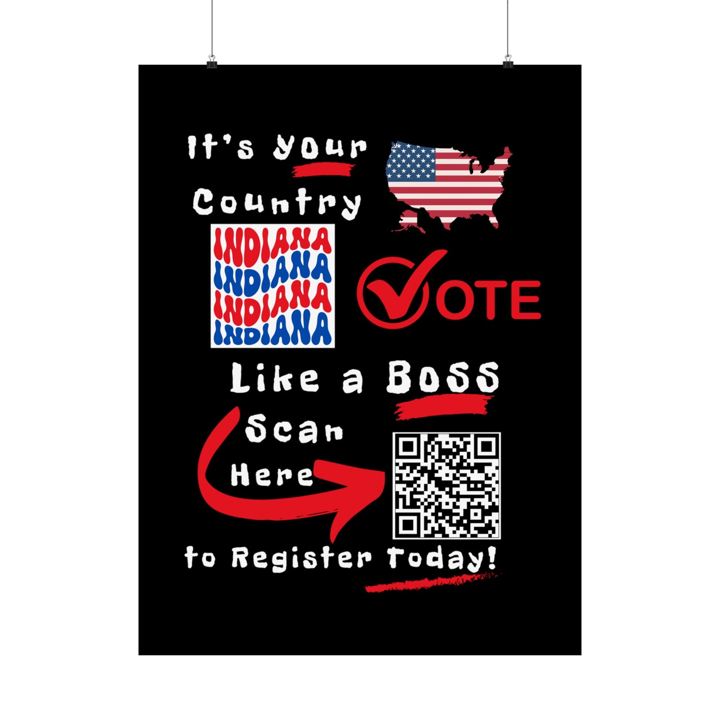 Indiana Vote Like a Boss! Matte Vertical Posters with Popping Black Background