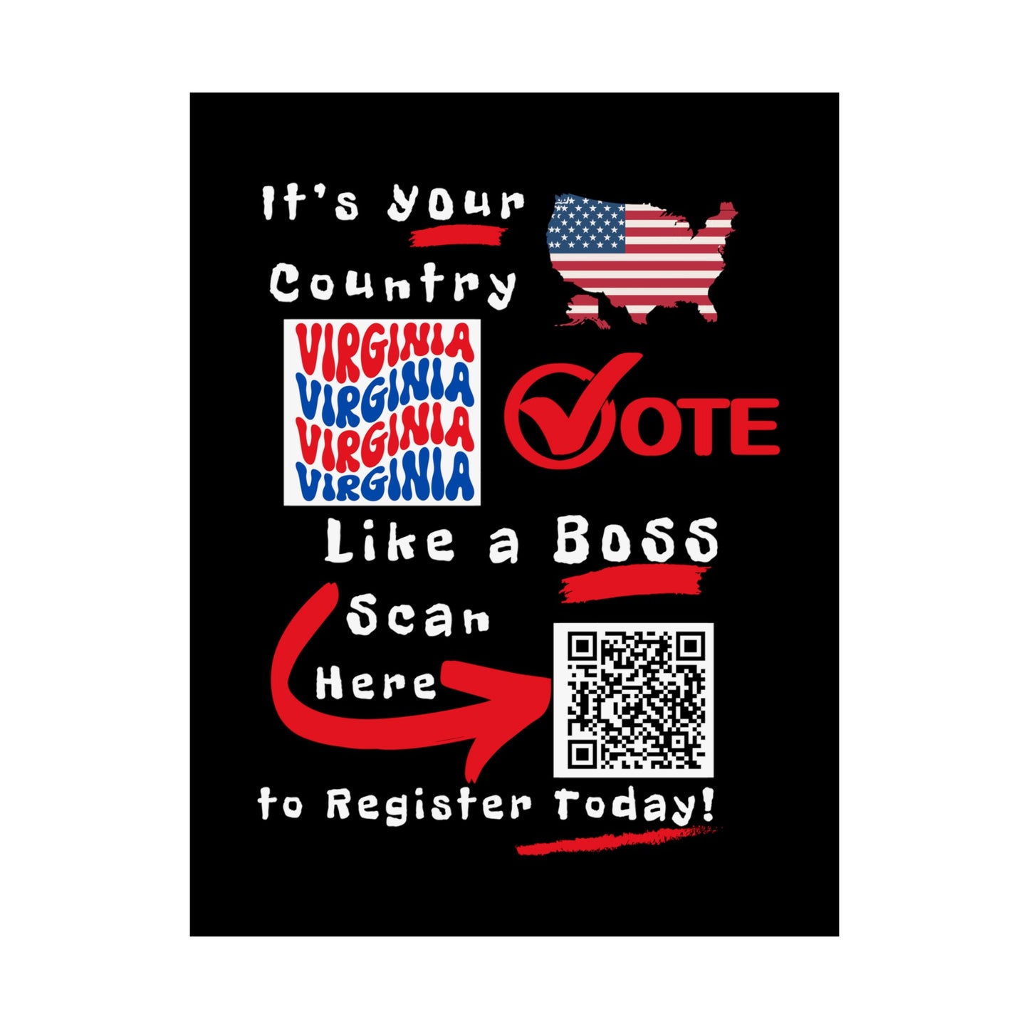 Vote Like a Boss Virginia Matte Vertical Posters with Popping Black Background